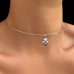 AMANDA PEARL recycled sterling silver molten skull charm on wire choker.