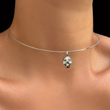 AMANDA PEARL recycled sterling silver molten skull charm on wire choker.