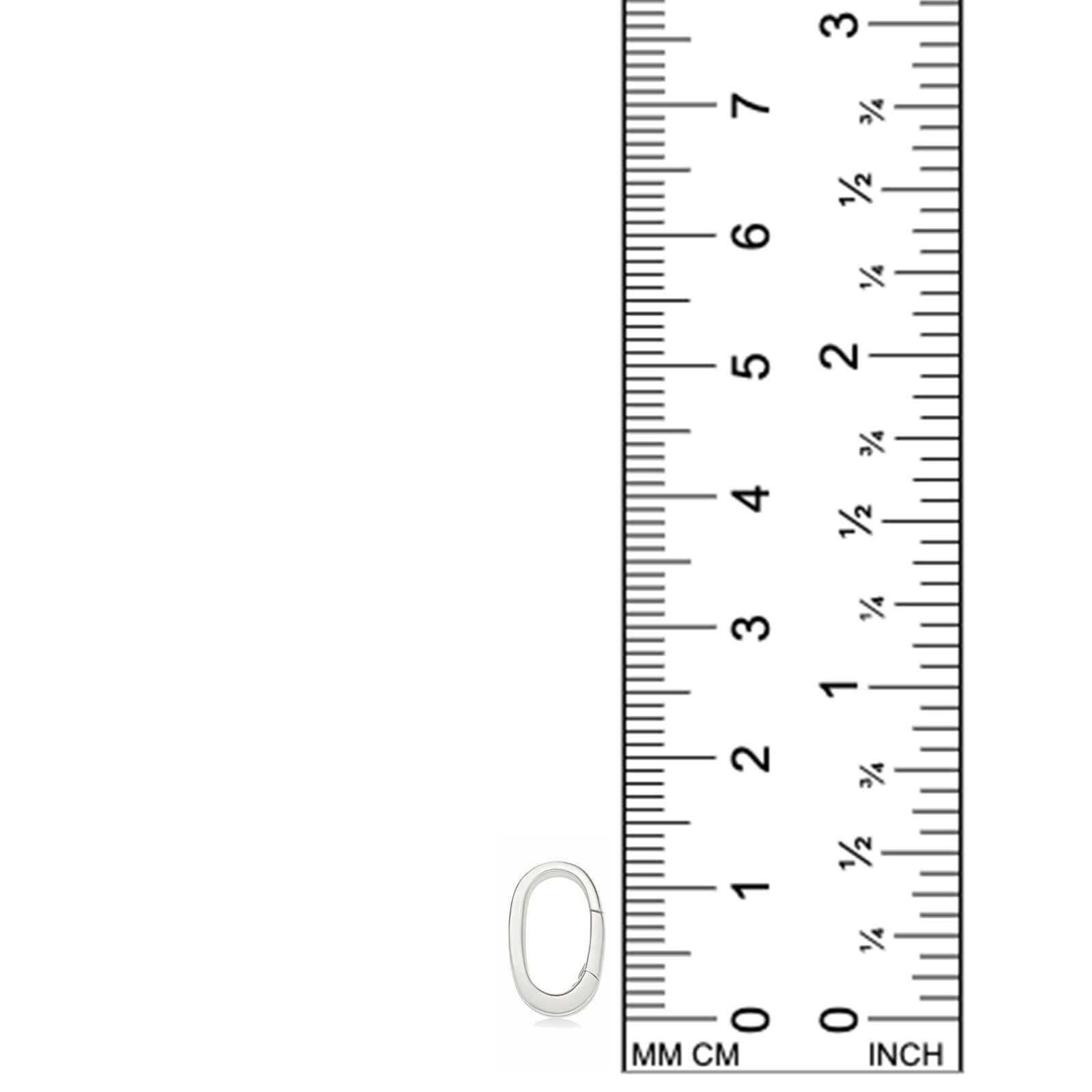 The AMANDA PEARL small oval charm lock in Sterling Silver, set against a ruler showing it's height to be 12mm.