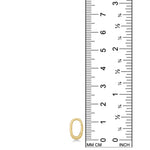 AMANDA PEARL Small oval charm lock in yellow gold on a white background next to a ruler.
