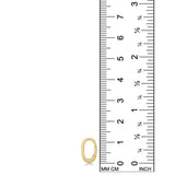 AMANDA PEARL Small oval charm lock in yellow gold on a white background next to a ruler.