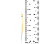 A gold quill Spike charm with white diamond stands alongside a ruler, showing its height is 52mm.