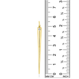A gold quill Spike charm with white diamond stands alongside a ruler, showing its height is 52mm.