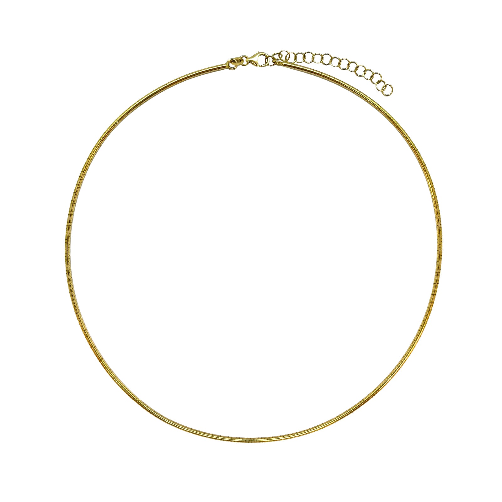 Adjustable omega chain in 14k yellow gold on a white background.