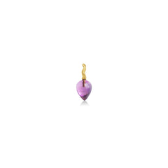 Amethyst Acorn Drop Charm with 14K recycled gold bale with ripple detail on white background
