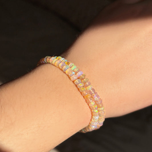 Blush Faceted Opal Bracelet stacked together on a wrist