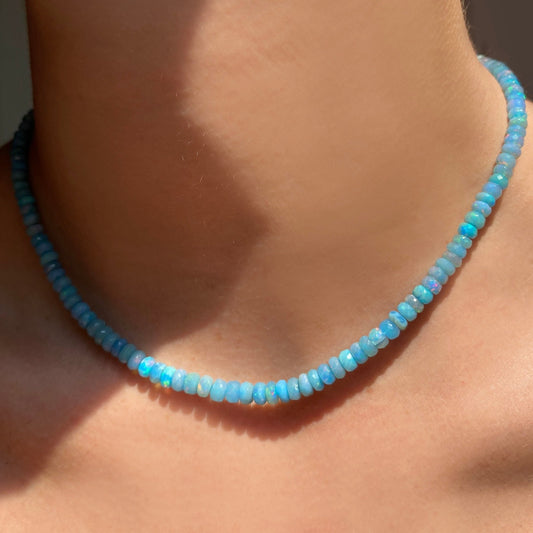 Winter Sky Blue Faceted Opal Necklace