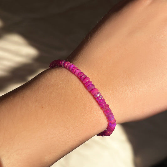 Fuchsia Faceted Opal Bracelet on a wrist