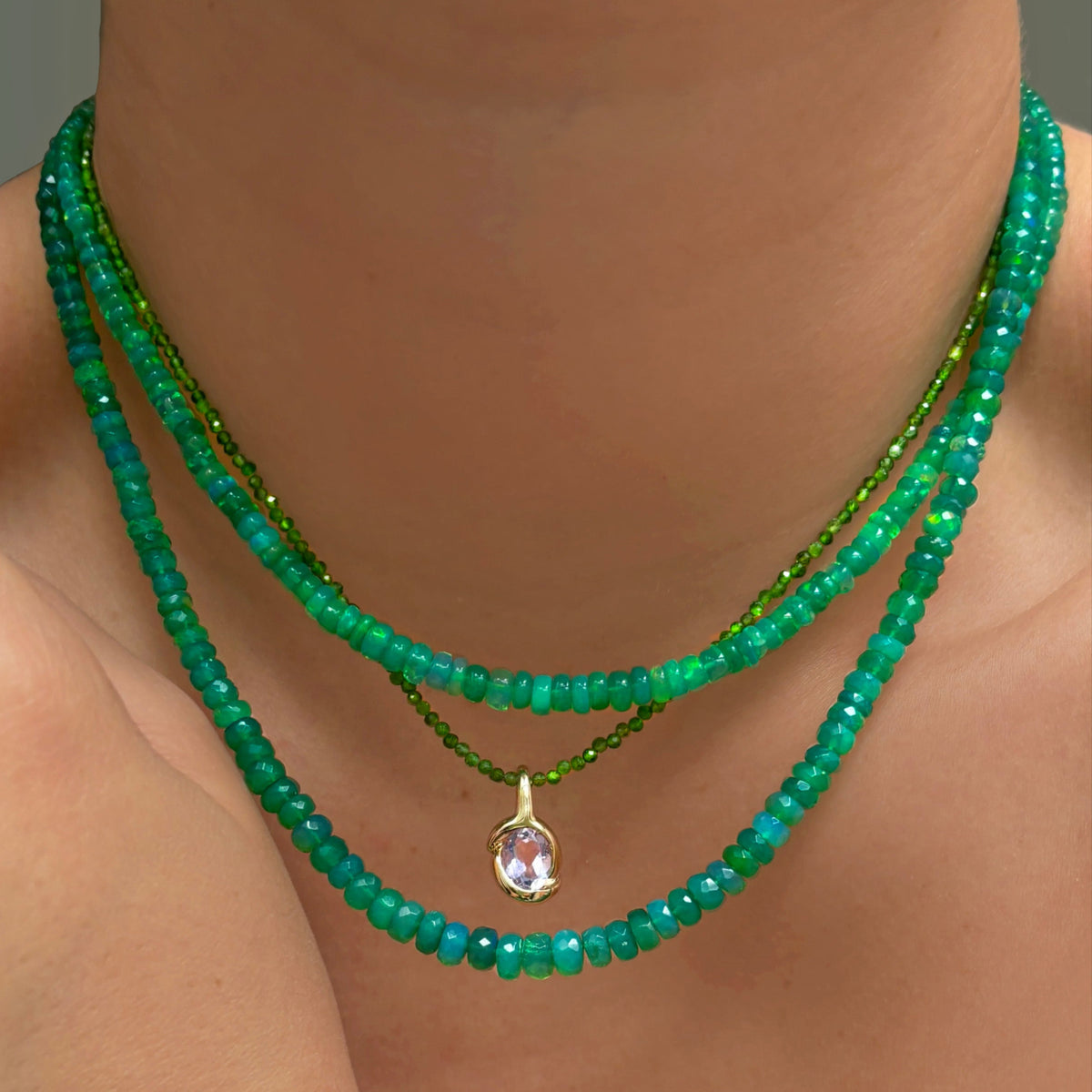 Slim Gemstone Necklace: Green Diopside