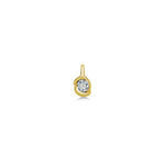 The AMANDA PEARL Molten knot charm in 14K recycled yellow gold and set with an ethical lab grown diamond. It sits on a neutral white background.