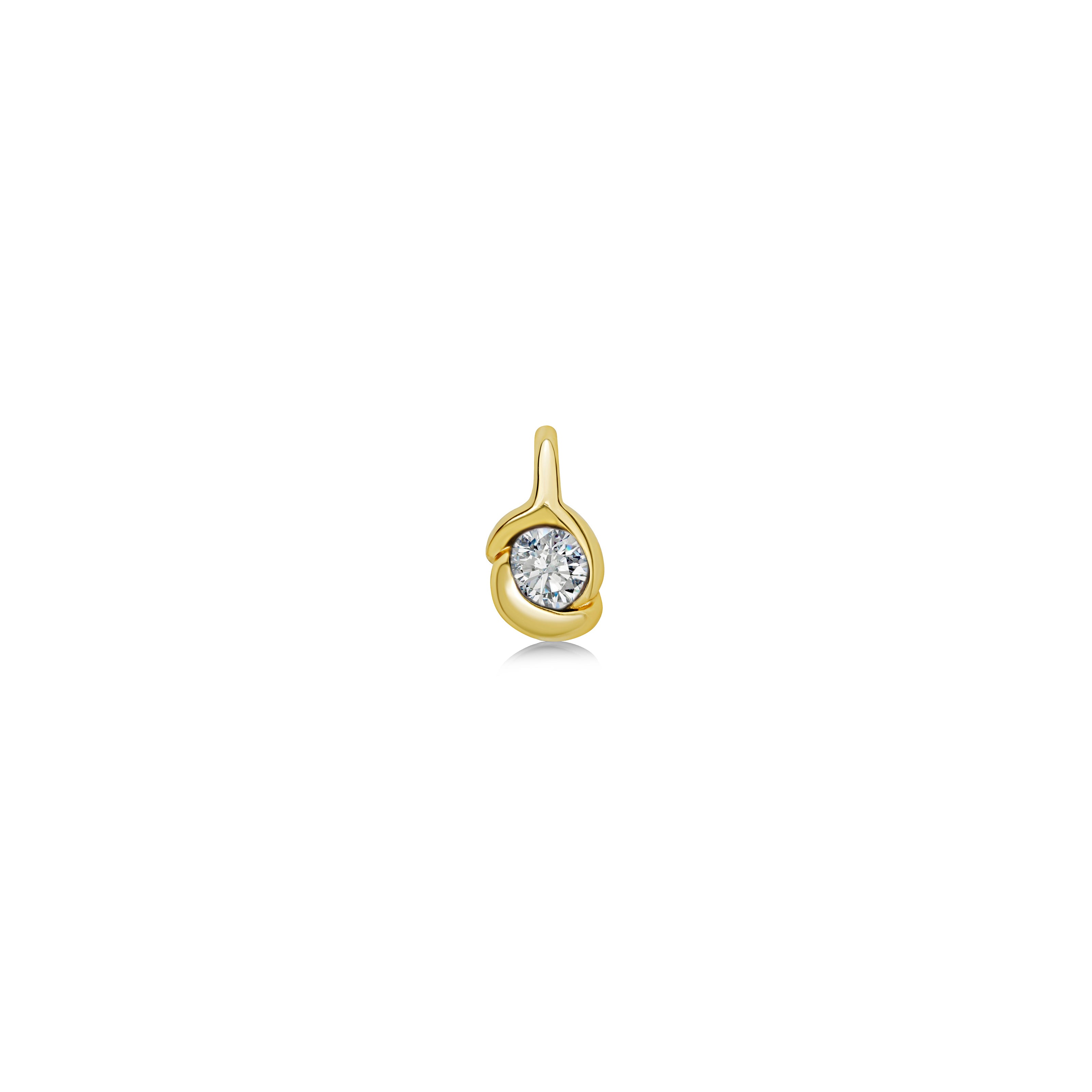 The AMANDA PEARL Molten knot charm in 14K recycled yellow gold and set with an ethical lab grown diamond. It sits on a neutral white background.