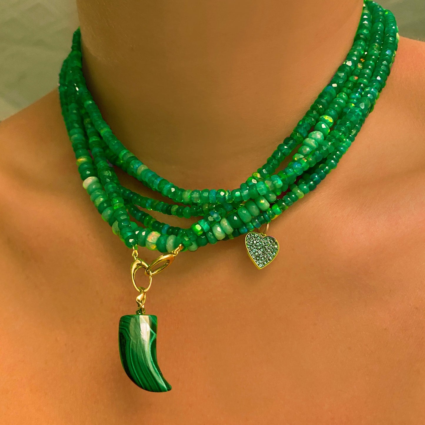 Medium Pavé Heart Charm - Emerald