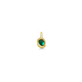 molten solitaire knot charm with a rose cut emerald in yellow gold on a white background.