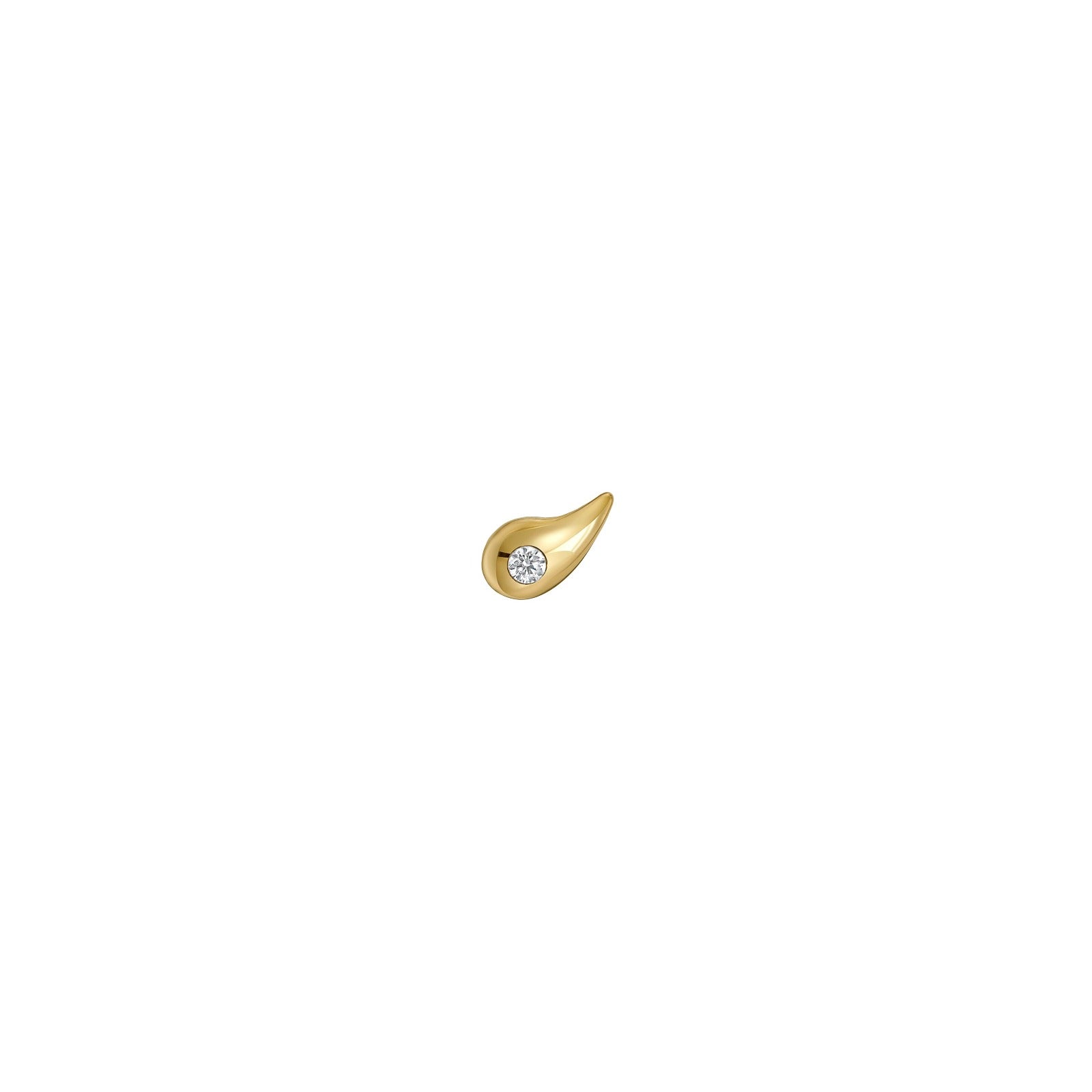 A small gold teardrop-shaped earring with a diamond accent.