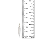 Moonstone Drop charm on white gold ripple bale on white background next to ruler.
