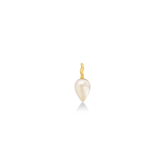 Mother Of Pearl Acorn Drop Charm with 14K recycled gold bale with ripple detail on white background