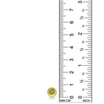 Molten solitaire stud with peridot against a white background next to a ruler.