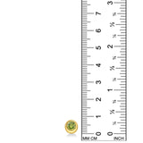 Molten solitaire stud with peridot against a white background next to a ruler.