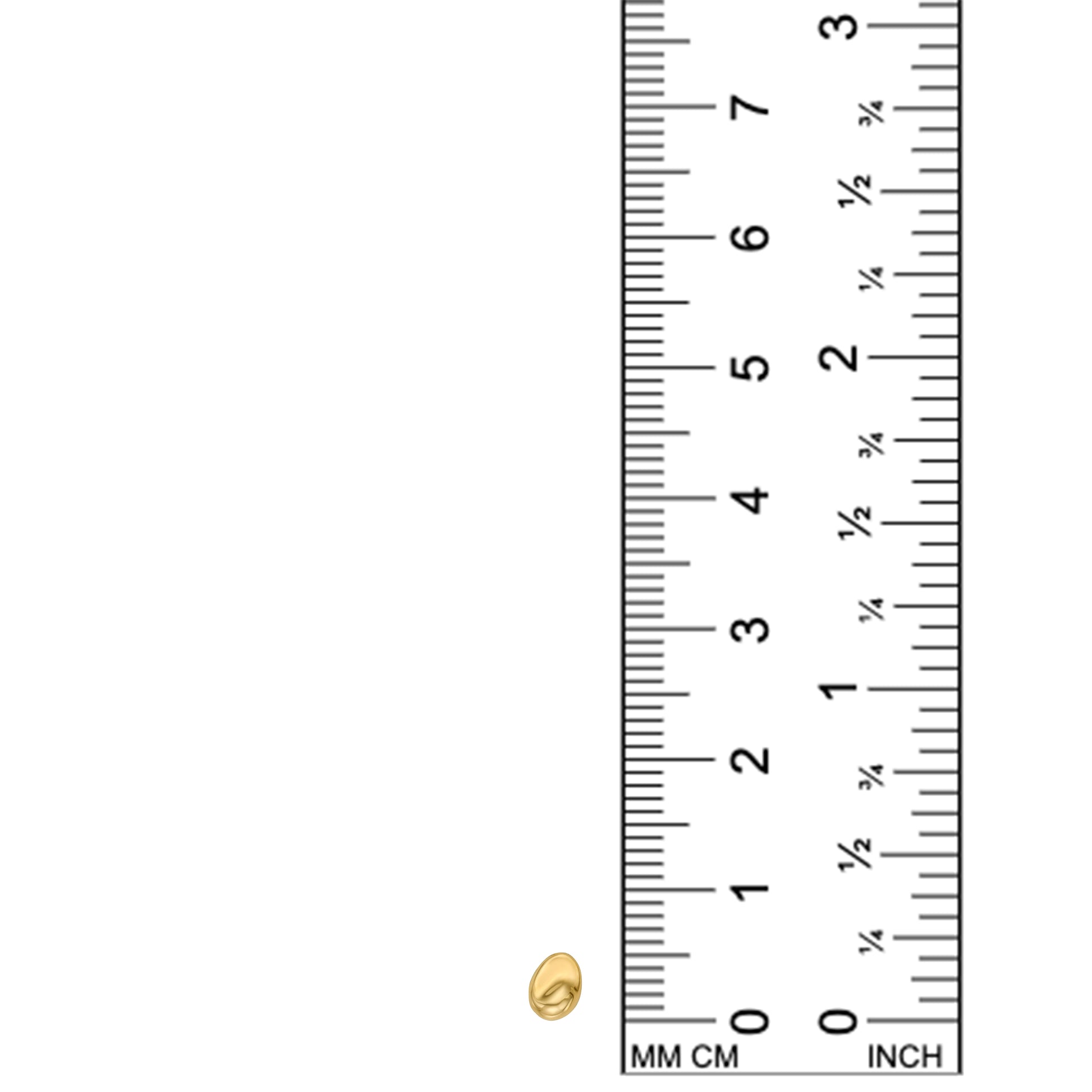 Small Round Stud earring next to a ruler, measuring the height of the earring, exactly 5 millimeters tall