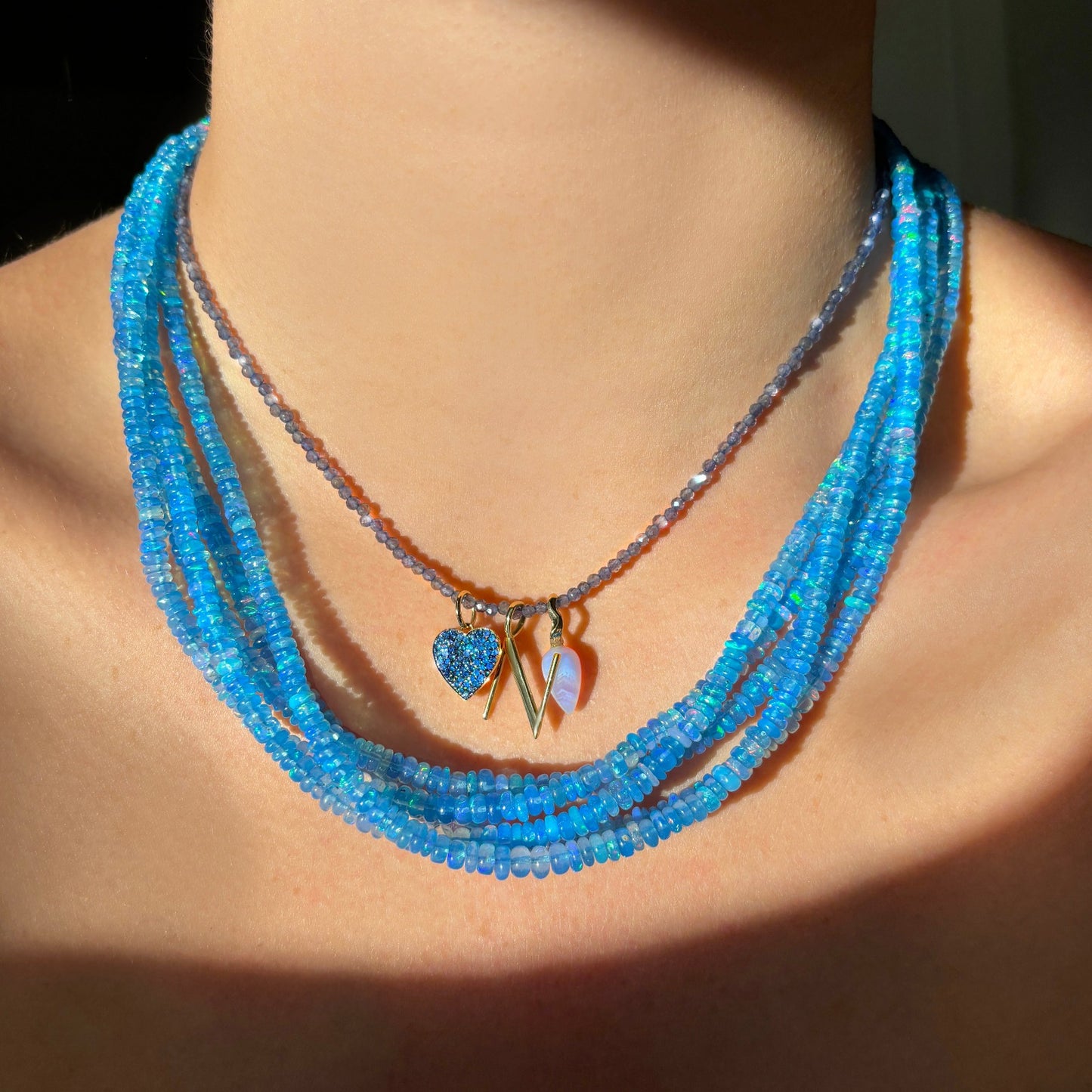 Washed Denim Opal Necklace