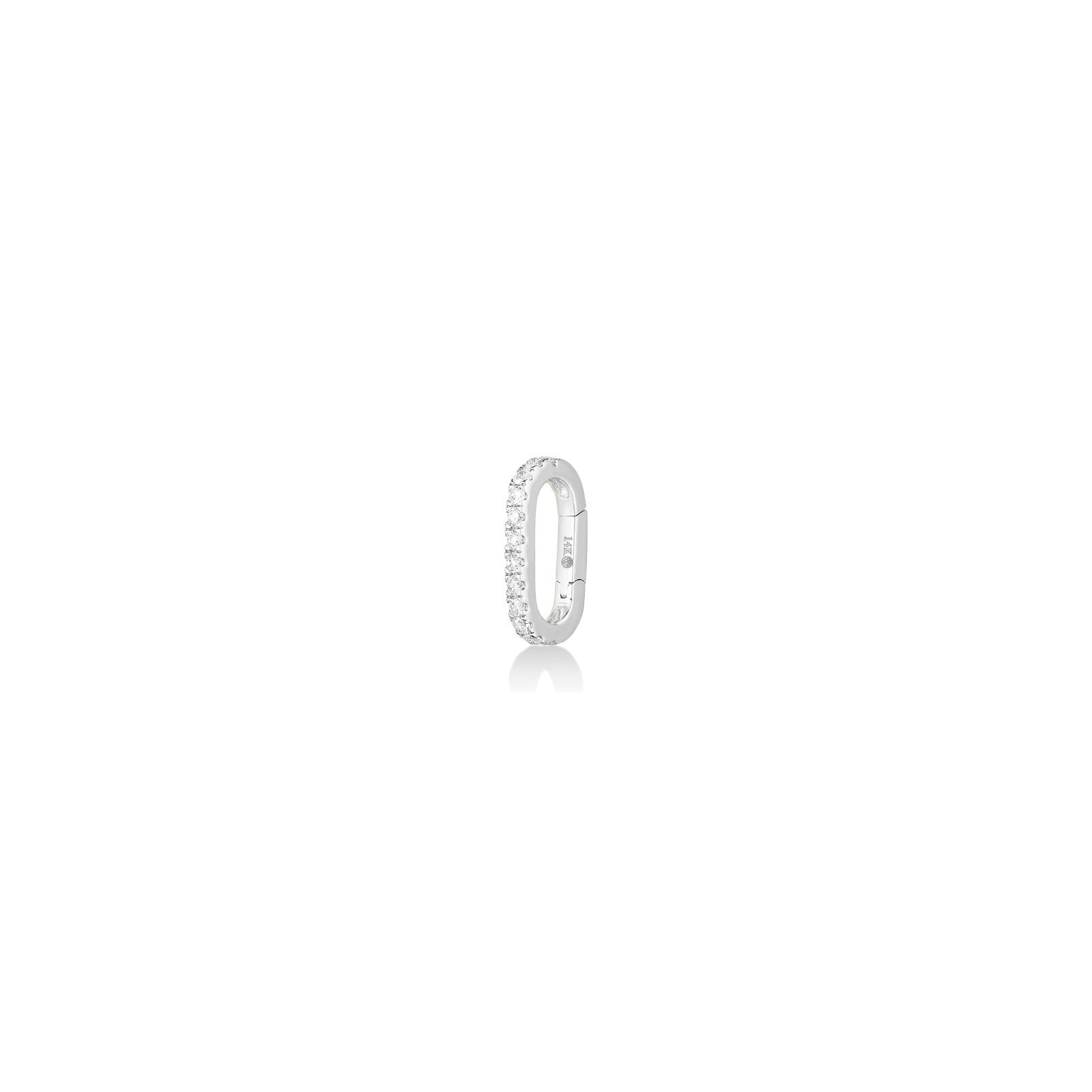 14k white gold small oval locking charm with diamonds.