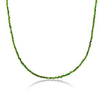 Shimmering slim gemstone beaded necklace made of 2mm faceted stones in Green Diopside on a gold linking lobster clasp. 