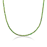 Shimmering slim gemstone beaded necklace made of 2mm faceted stones in Green Diopside on a gold linking lobster clasp. 