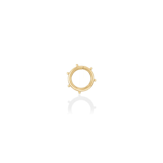 14k recycled yellow gold Beaded Round Charm Lock over a white background