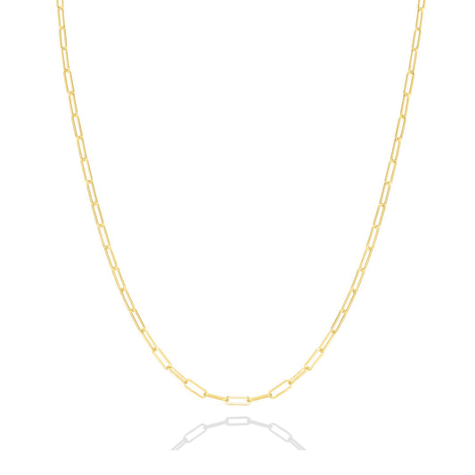 14k yellow gold Paperclip Chain Necklace in front of white background