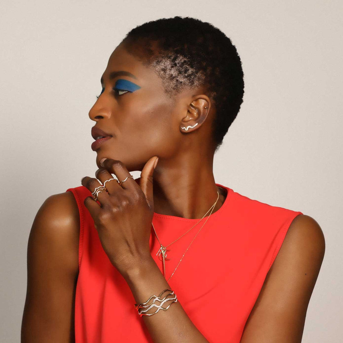 AMANDA PEARL // 14K Large Ripple Climber Earring - Full Pavé